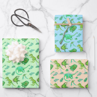 Feuille De Papier Cadeau Enveloppement Cadeau Dinosaure Cute En Trois Coule