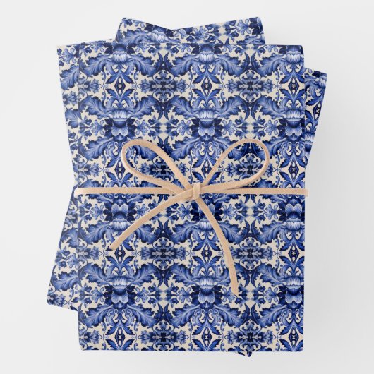Feuille De Papier Cadeau Envelopper dans Delft Ware Blue Flower (En situation)