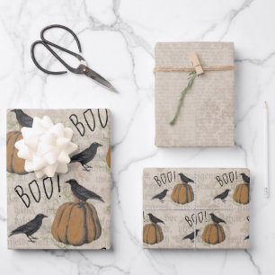 Feuille De Papier Cadeau Ephémère des corbeaux vintages