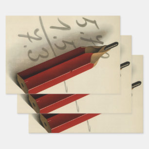 Feuille De Papier Cadeau Équation mathématique avec crayon rouge, Vintage