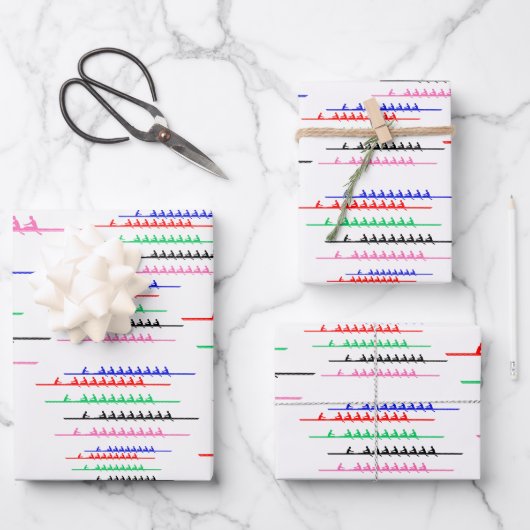 Feuille De Papier Cadeau Équipage Course Rangée Rameurs - Cinq Bateaux (Recto)