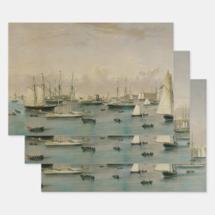 Feuille De Papier Cadeau Escadre de yachts à Newport Harbour, Maritime Vint
