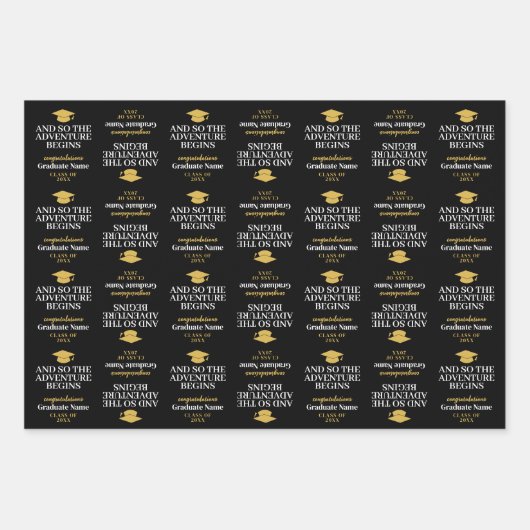 Feuille De Papier Cadeau Et Donc L'Aventure Commence - Graduation Moderne (Devant)