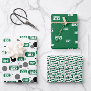 Feuille De Papier Cadeau Étiquette verte "Classe de" chien et Motif de poin