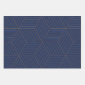 Feuille De Papier Cadeau Etoile bleue géométrique avec or  (Devant)