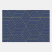 Feuille De Papier Cadeau Etoile bleue géométrique avec or  (Devant 3)