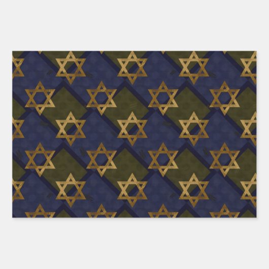 Feuille De Papier Cadeau Étoile de David Bleu (Devant)