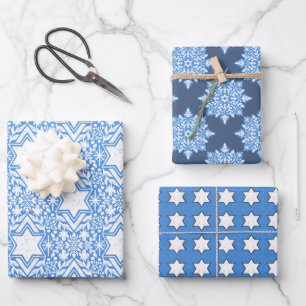 Feuille De Papier Cadeau Étoile de David Floral Hanoukka Set