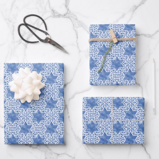 Feuille De Papier Cadeau Étoile de David Hanoukka (Recto)