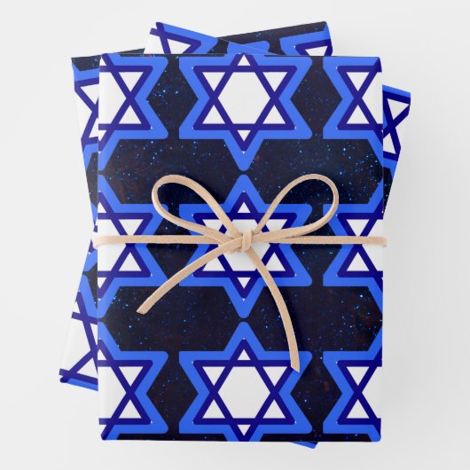 Feuille De Papier Cadeau Étoile de David Juif Vacances Bleu Blanc (En situation)