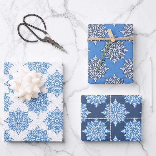 Feuille De Papier Cadeau Étoile de David Snowflakes Hanoukka Set (Recto)