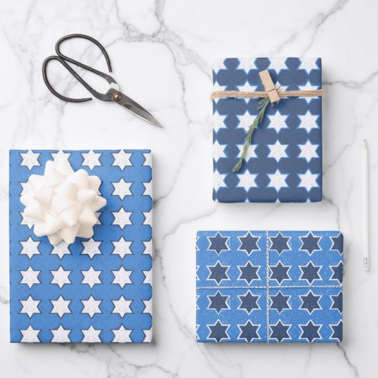 Feuille De Papier Cadeau Etoile tirée à la main de David Hanoukka Set (Recto)