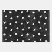 Feuille De Papier Cadeau Étoiles blanches délavées en gribouillis noir (Devant 3)