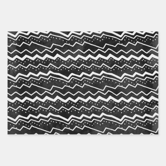 Feuille De Papier Cadeau Étoiles blanches délavées en gribouillis noir (Devant)