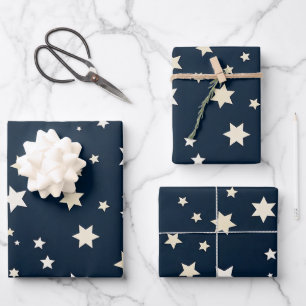 Feuille De Papier Cadeau Étoiles blanches patriotiques sur fond bleu marine