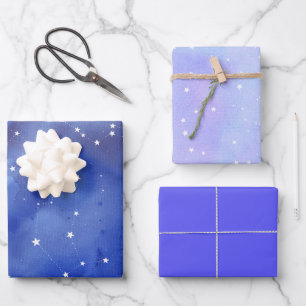 Feuille De Papier Cadeau Étoiles célestes indigo violettes