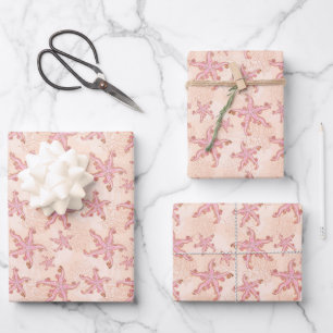 Feuille De Papier Cadeau Étoiles de mer et motif pastel rose corail