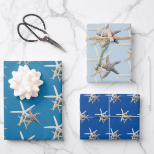 Feuille De Papier Cadeau Étoiles de mer Nuances de bleu