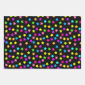 Feuille De Papier Cadeau Étoiles de néon brillantes sur noir (Devant 3)