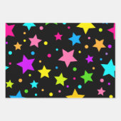 Feuille De Papier Cadeau Étoiles de néon brillantes sur noir (Devant)