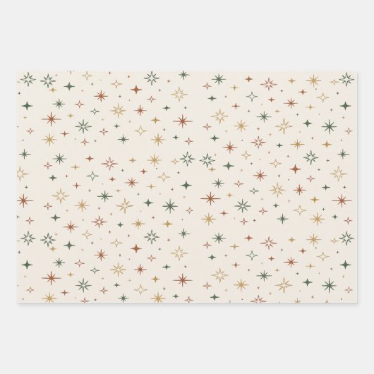 Feuille De Papier Cadeau Étoiles de Noël et Motif Paillettes (Devant)