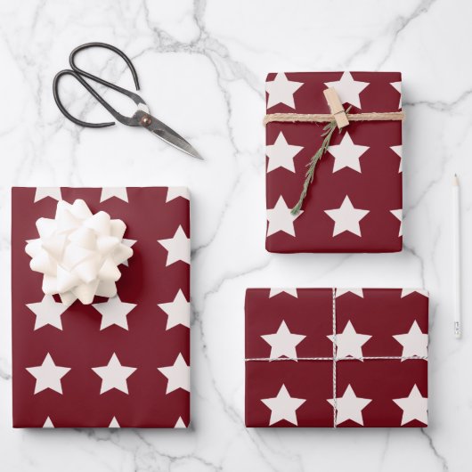 Feuille De Papier Cadeau Étoiles de Noël Motif Rouge Blanc (Recto)
