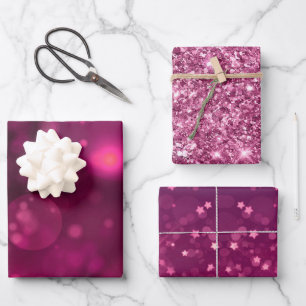 Feuille De Papier Cadeau Étoiles de Parties scintillant de Bokeh rose