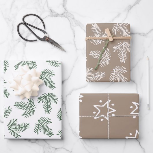 Feuille De Papier Cadeau Étoiles Motifs de Noël et arbre (Recto)