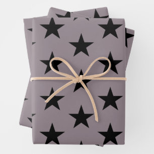 Feuille De Papier Cadeau Étoiles noires sur Lavender