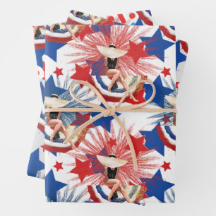 Feuille De Papier Cadeau Étoiles patriotiques chic Feu d'artifice Pin-up