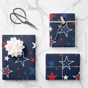 Feuille De Papier Cadeau Étoiles patriotiques sur motif sans couture bleu m