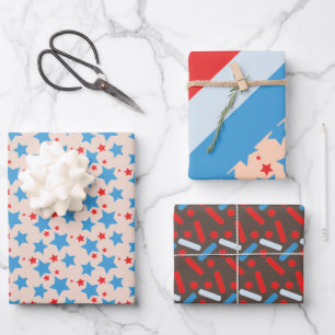 Feuille De Papier Cadeau Étoiles Patriotiques Vintage Paillettes Bleues