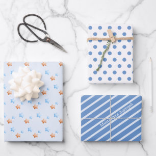 Feuille De Papier Cadeau Étoiles Rayures Points Bleus Aqeeqah