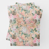 Feuille De Papier Cadeau Eucalyptus Rose Blanc Floral Boho Mariage Annivers (En situation)