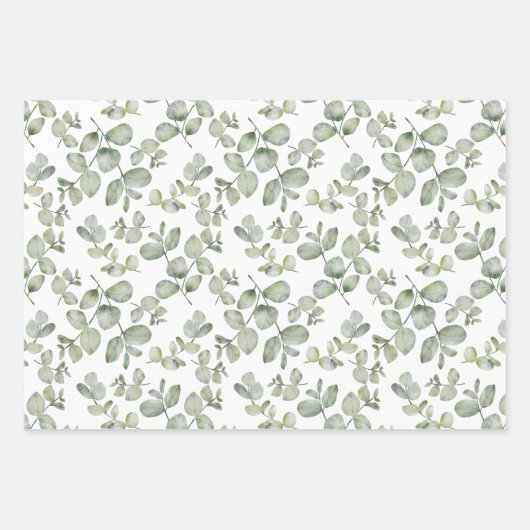 Feuille De Papier Cadeau Eucalyptus Sauvage Sauge Vert Aquarelle (Devant 2)