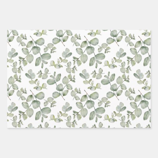 Feuille De Papier Cadeau Eucalyptus Sauvage Sauge Vert Aquarelle (Devant)