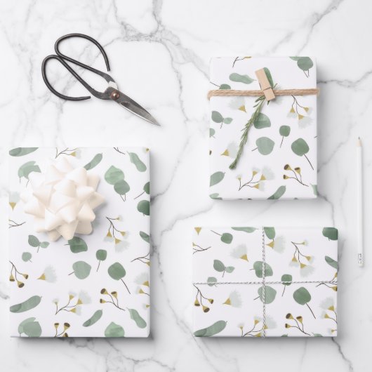 Feuille De Papier Cadeau Eucalyptus Vert Argent Dollar Gum Blossoms (Recto)