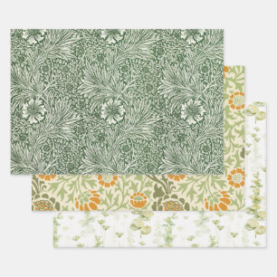 Feuille De Papier Cadeau Eucalyptus Vert Fleurs Orange