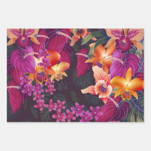 Feuille De Papier Cadeau Explosion de fleur tropicale hawaïenne