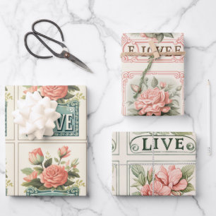 Feuille De Papier Cadeau Exquise Valentines roses Vintage Floral