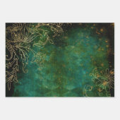 Feuille De Papier Cadeau Extraits floraux d'or sur vert (Devant 2)