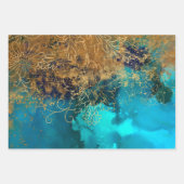 Feuille De Papier Cadeau Extraits floraux d'or sur Vert Turquoise (Devant 2)