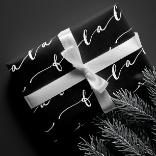 Feuille De Papier Cadeau FA LA Calligraphie noir et blanc Noël Carol