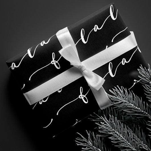 Feuille De Papier Cadeau FA LA Calligraphie noir et blanc Noël Carol
