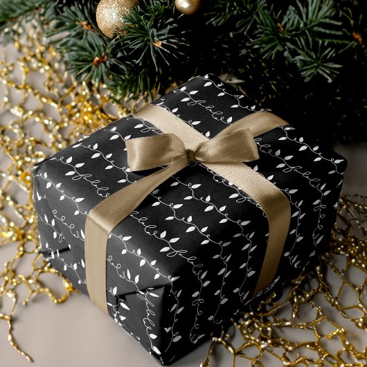 Feuille De Papier Cadeau Fa La Christmas String Lights Black white & Gold