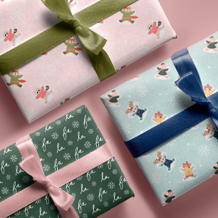 Feuille De Papier Cadeau Fa La La Snow Angel Bois Animaux Plaisir Hiver
