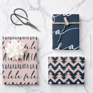 Feuille De Papier Cadeau FA LA Navy & Pink Typographic Christmas Carol