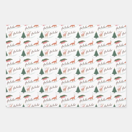Feuille De Papier Cadeau Fa La Winter Wonderland Forest Bois Animaux (Devant)
