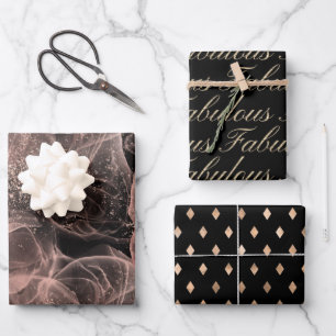 Feuille De Papier Cadeau Fabrique Black Gold Dusty Rose Motif Abstrait