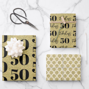Feuille De Papier Cadeau Fabuleux 50e anniversaire Gold